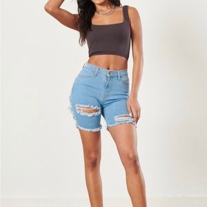 Distress denim shorts